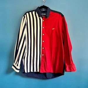 Vintage 90s Colorblock Shirt Men's Size Medium Stars And Stripes Navy Red Retro